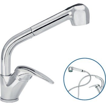 Viospiral Rea 36-5006 Ψηλή Μπαταρία Κουζίνας Πάγκου με Ντουζ και Σπιράλ Ασημί