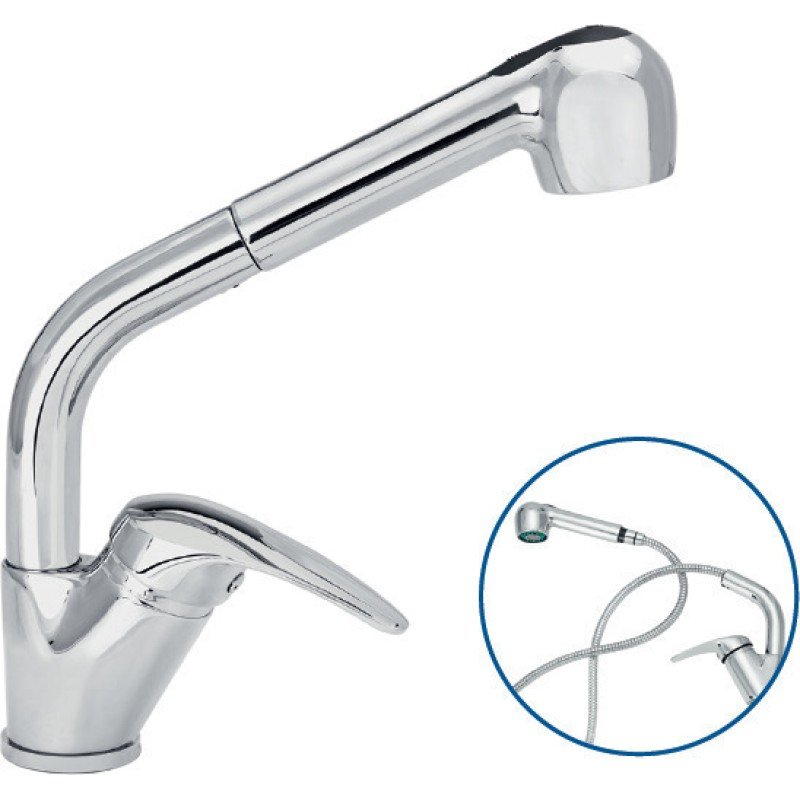 Viospiral Rea 36-5006 Ψηλή Μπαταρία Κουζίνας Πάγκου με Ντουζ και Σπιράλ Ασημί