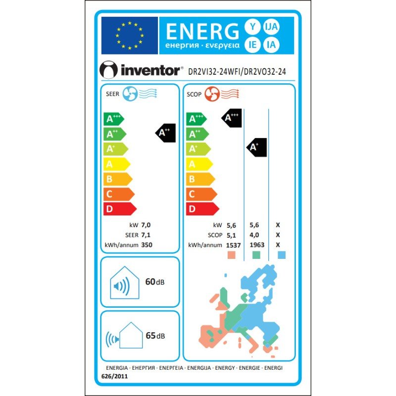 Inventor Dark 2 Κλιματιστικό Inverter 24000 BTU A++/A+ με Ιονιστή και WiFi Black