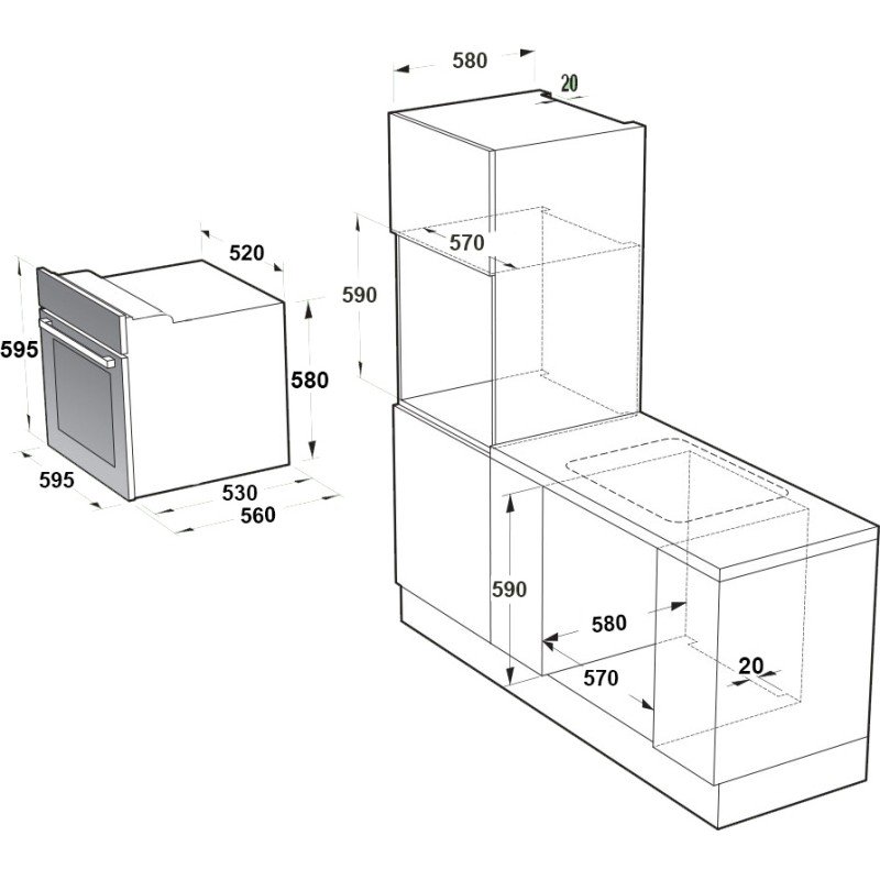 MultiHome B66-SF3 (MT) Φούρνος άνω Πάγκου 57lt χωρίς Εστίες Π59.5εκ. Μαύρος