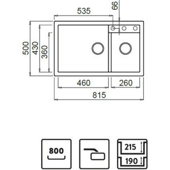 Elleci Quadra 440 Granitek Ένθετος Νεροχύτης Αριστερός από Συνθετικό Γρανίτη Μ81xΠ50cm Avena G51