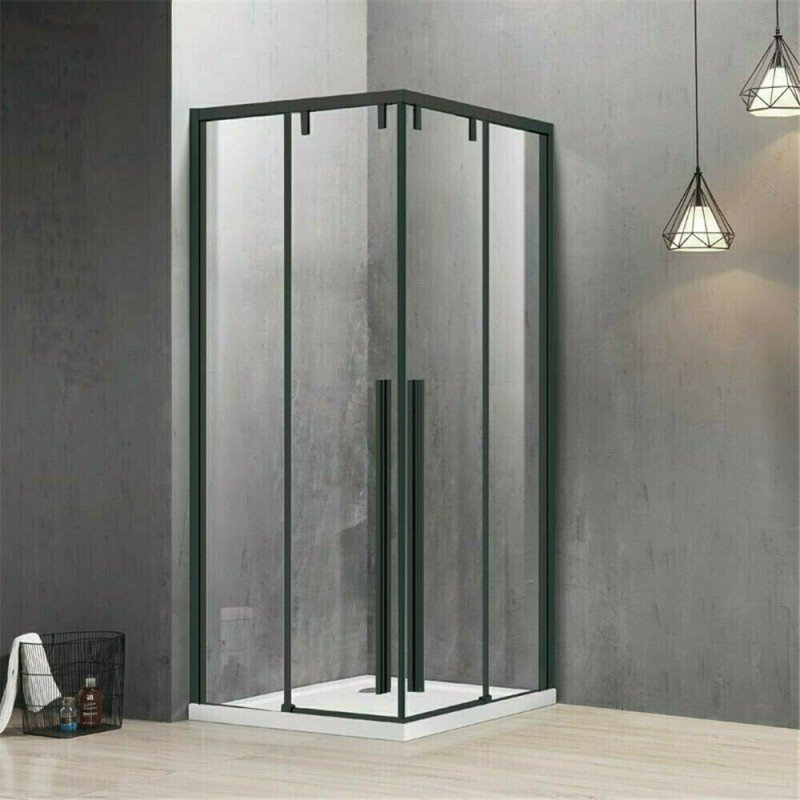 Karag Santorini 100 Nero 80x80x200cm Τετράγωνη Καμπίνα Ντουζιέρας Με 2 Συρόμενες Πόρτες & Διάφανο Κρύσταλλο ΔΙΑΦ. NANO 8mm