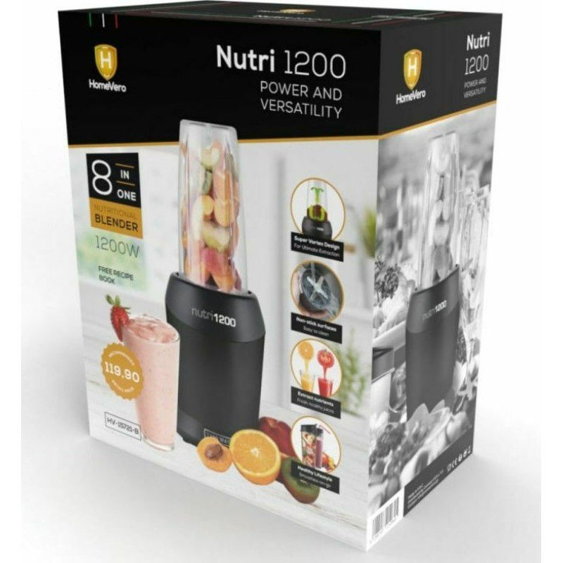 HomeVero Nutri 1200 HV-15721-B Μπλέντερ για Smoothies 0.8lt 1200W Μαύρο