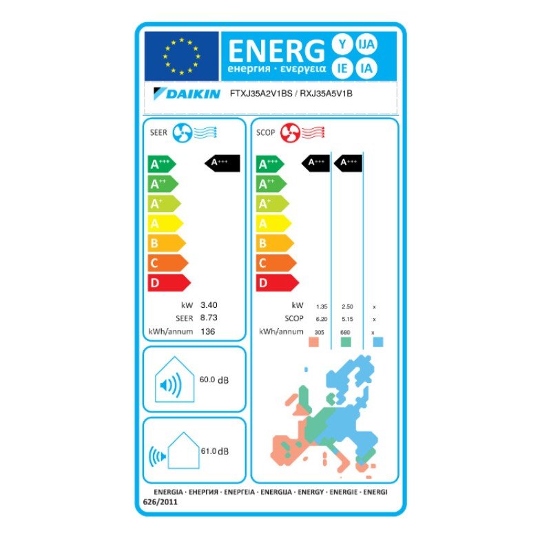 Daikin Emura FTXJ35AS-RXJ35A Κλιματιστικό Inverter 12000 BTU A+++/A+++ με WiFi