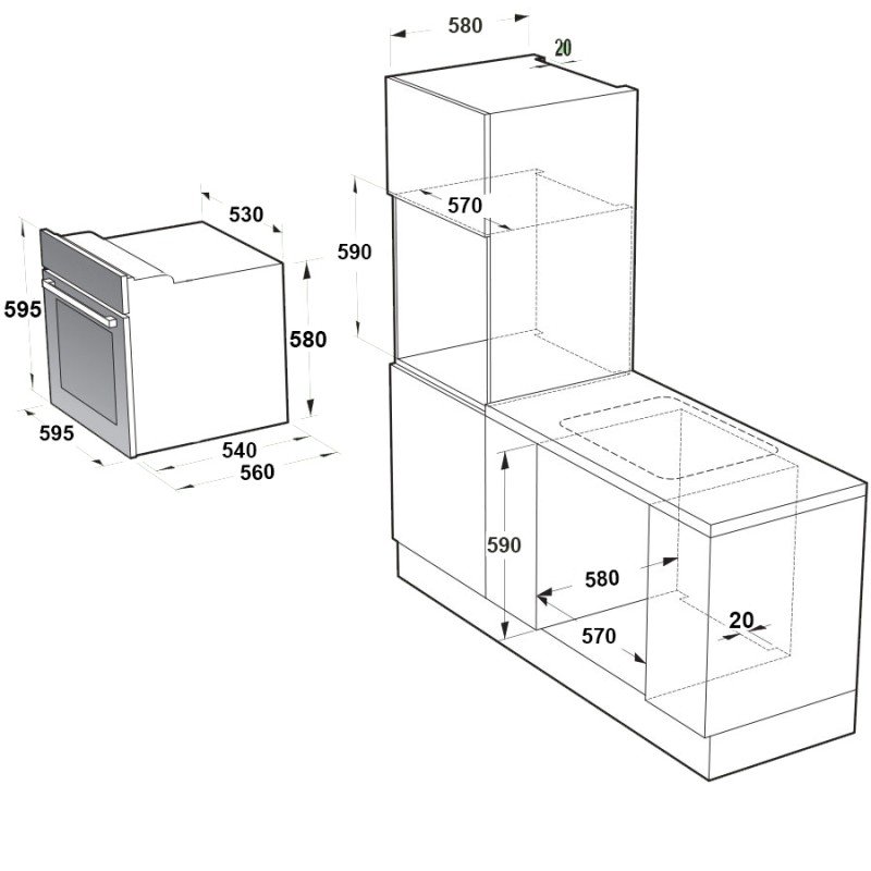 MultiHome MH-6060 + MH-6141 Φούρνος άνω Πάγκου 65lt με Εστίες Φυσικού Αερίου Π59.5εκ. Μαύρος