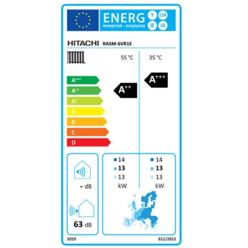 Hitachi Yutaki-M RASM-6VR1E Αντλία Θερμότητας 14kW Μονοφασική 60°C Monoblock