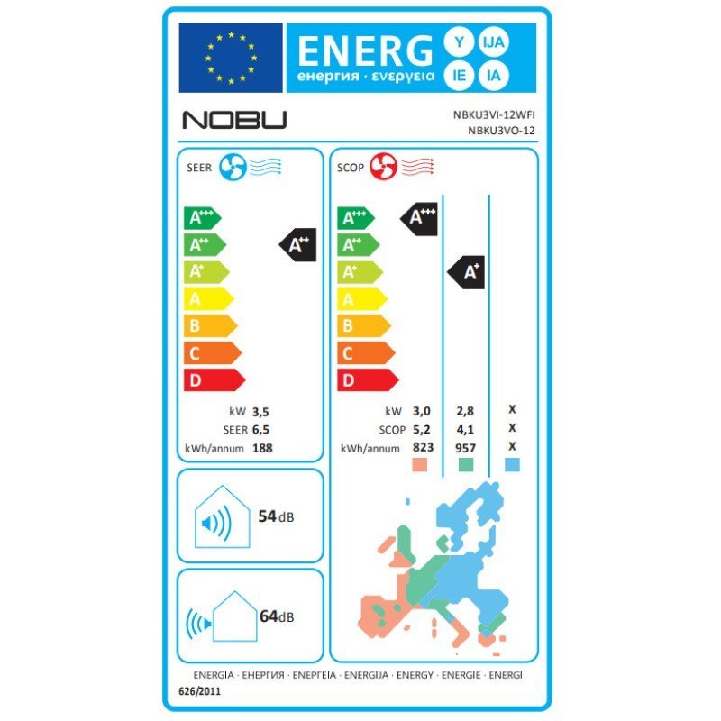 Nobu NBKU3VI-12WFI/NBKU3VO-12 Κλιματιστικό Inverter 12000 BTU A++/A+ με WiFi Nobu NBKU3VI-12WFI/NBKU3VO-12 Κλιματιστικό Inverter 12000 BTU A++/A+ με WiFi