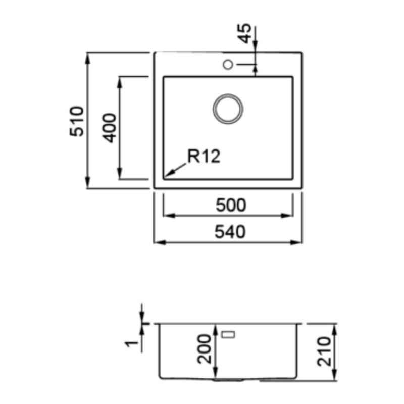 Elleci Compass 500 Νεροχύτης κουζίνας ανοξείδωτος Μ54xΠ51cm 