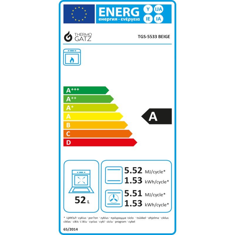 Thermogatz TGS 5533 04.405.208 Φούρνος Αερίου άνω Πάγκου 54lt χωρίς Εστίες Π60εκ. Beige