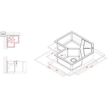 Elleci Unico Corner Ένθετος Νεροχύτης Γωνιακός από Συνθετικό Γρανίτη Μ83xΠ83cm Aluminium M79