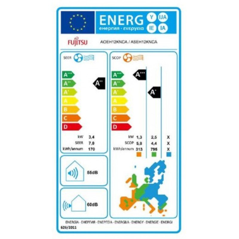 Fujitsu ASEH12KNCA/AOEH12KNCA Κλιματιστικό Inverter 12000 BTU A++/A+++ με Wi-Fi