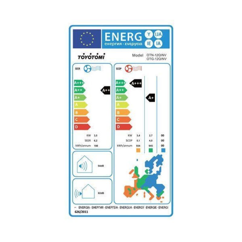 Toyotomi Ora Κλιματιστικό Inverter OTN-12QINV/OTG-12QINV 12000 BTU A++/A+ με Ιονιστή και WiFi