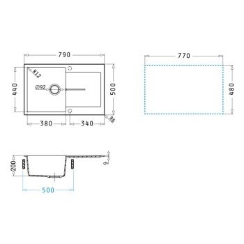 Pyramis 1b 1d 070244611 Ένθετος Νεροχύτης από Συνθετικό Γρανίτη Μ79xΠ50cm Snow
