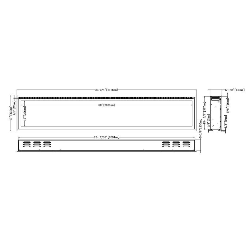 Hitense LUXURIUS-S800 Επιτοίχιο Ηλεκτρικό Τζάκι 1600W 213x14cm Γκρι