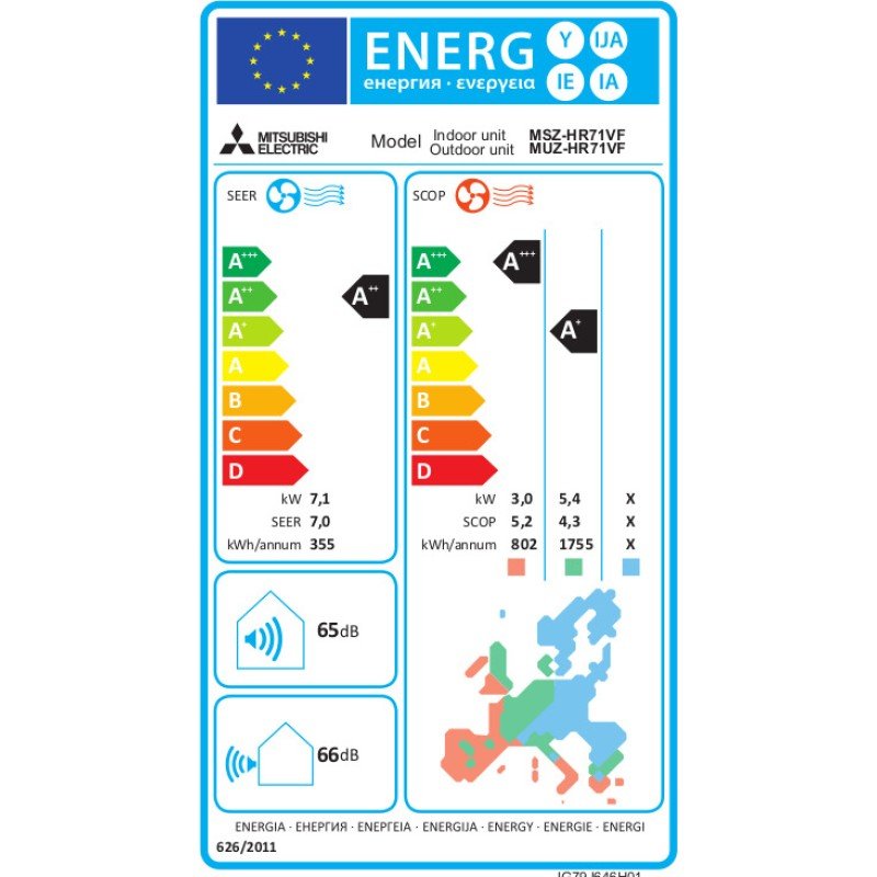 Mitsubishi Electric MSZ-HR Κλιματιστικό Inverter 24000 BTU A++/A+