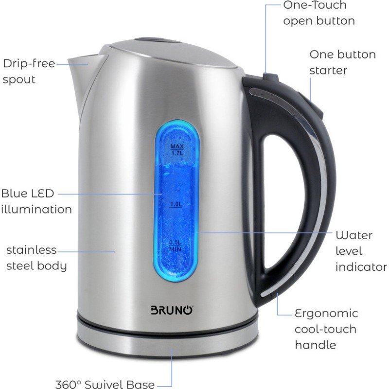 Bruno Βραστήρας 1.7lt 2200W Ασημί BRN-0028