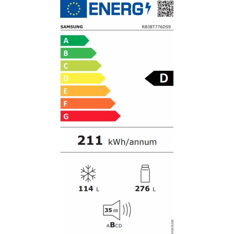 Samsung Ψυγειοκαταψύκτης 390lt NoFrost Υ203xΠ59.5xΒ59.5εκ. Inox RB38T776DS9/EF