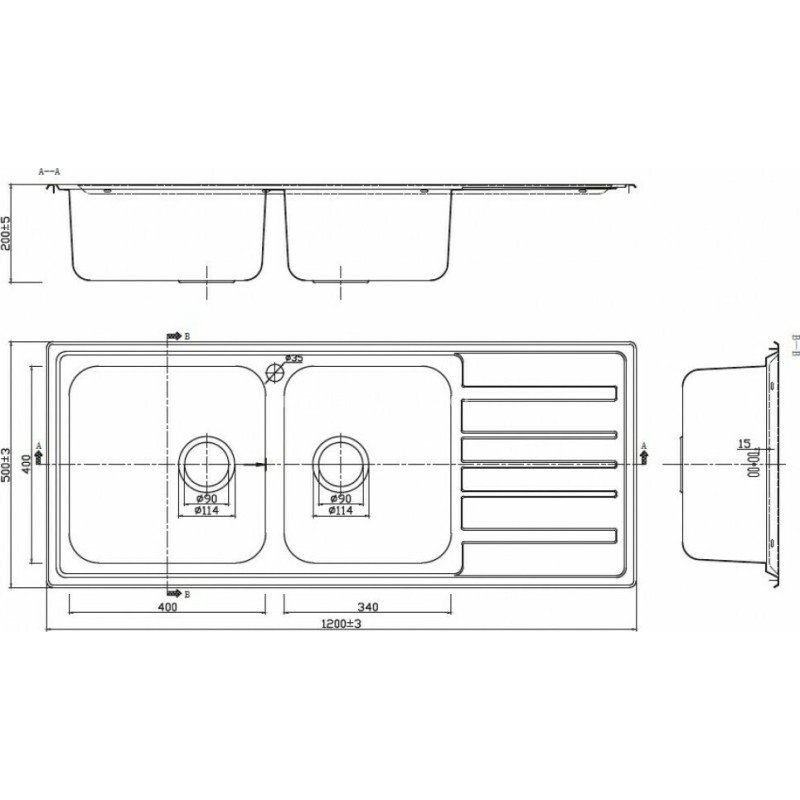 Karag BL 822 Ένθετος Νεροχύτης Αριστερός Inox Σατινέ Μ120xΠ50cm Ασημί