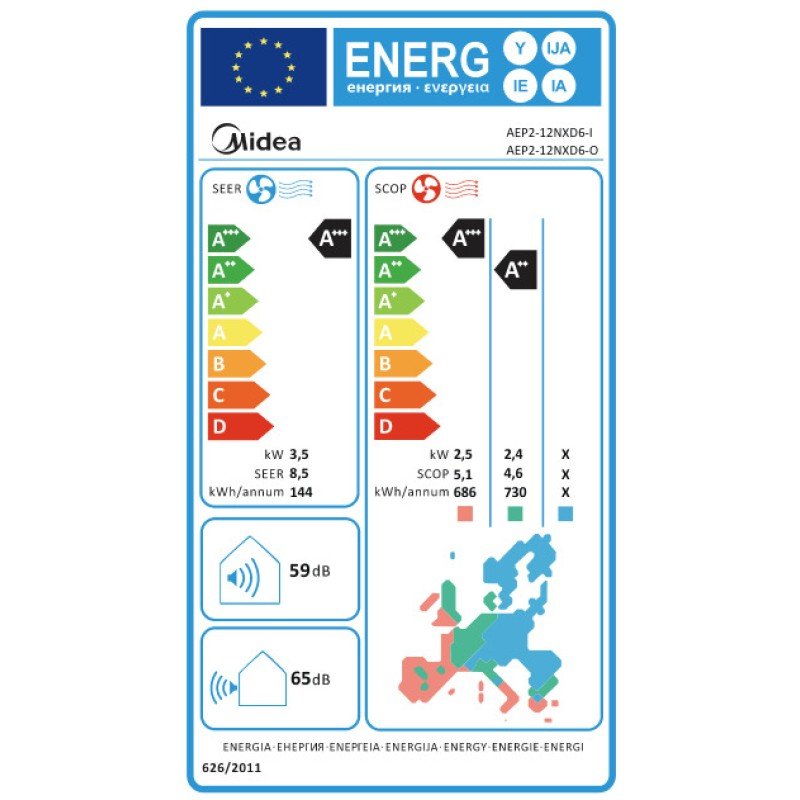 Midea All Easy Pro AEP2-12NXD6-I / AEP2-12NXD6-O Κλιματιστικό Inverter 12000 BTU A+++/A++ με Ιονιστή και WiFi