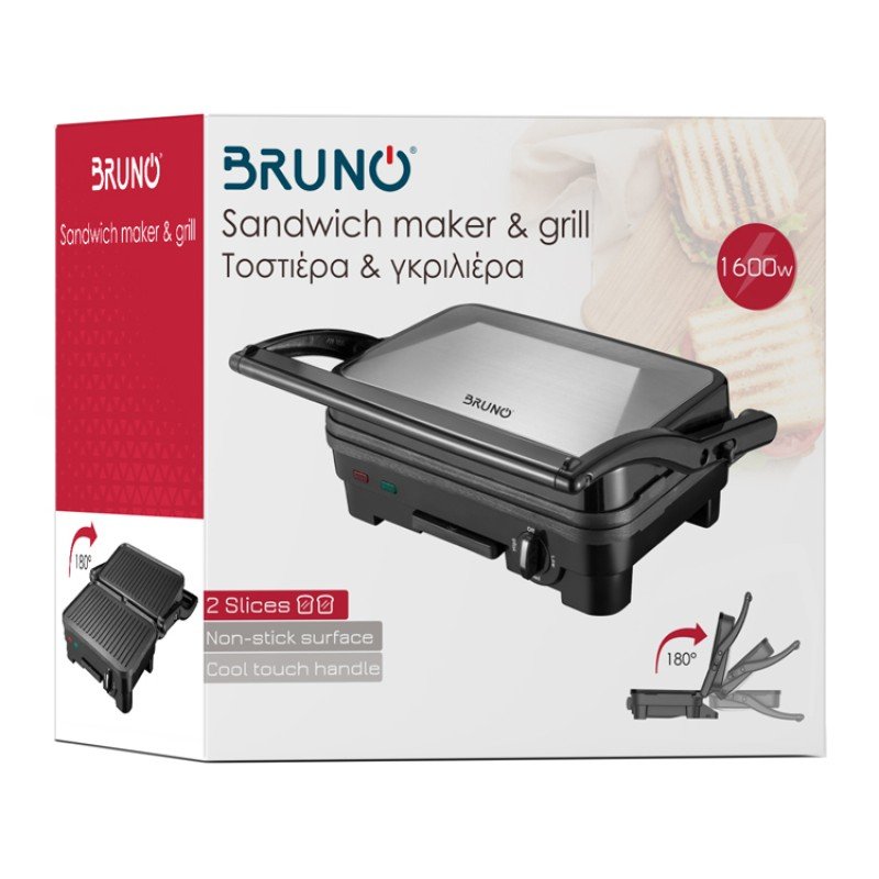 Bruno Τοστιέρα Γκριλιέρα 1600W Inox BRN-0078