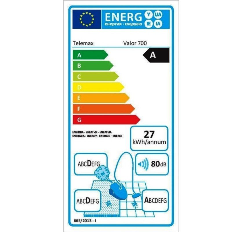 Telemax Valor 700 Ηλεκτρική Σκούπα 700W με Σακούλα 2lt Λευκή Telemax Valor 700 Ηλεκτρική Σκούπα 700W με Σακούλα 2lt Λευκή