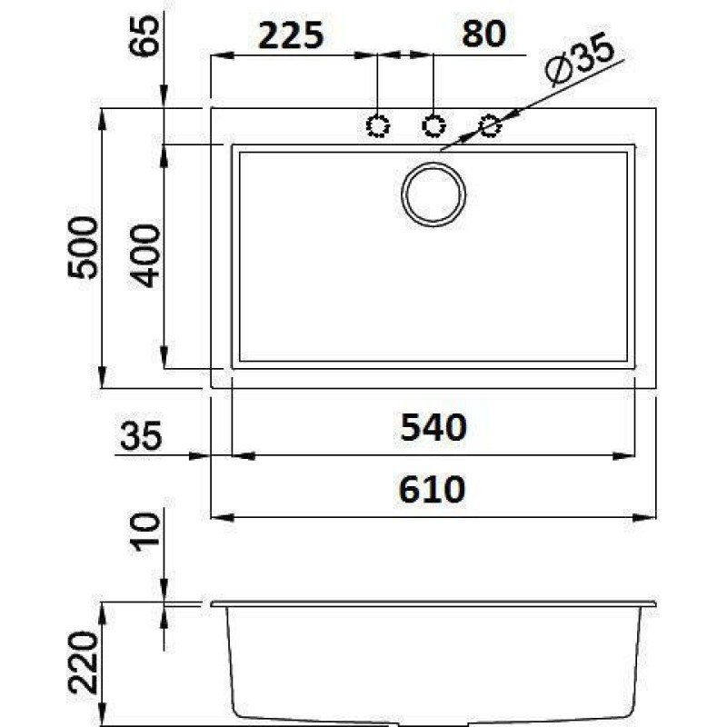 Elleci Quadra 110 Metaltek Ένθετος Νεροχύτης από Συνθετικό Γρανίτη Μ61xΠ50cm Aluminium M79