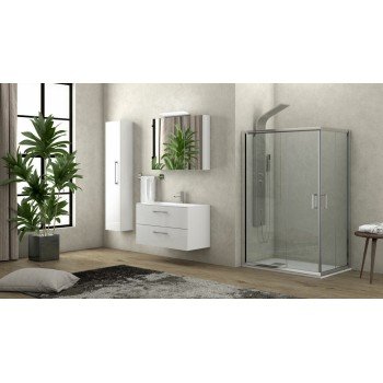 Karag New Flora 100 NFLS10090100180 Καμπίνα Ντουζιέρας με Συρόμενη Πόρτα 90x100x180cm Serigrafato