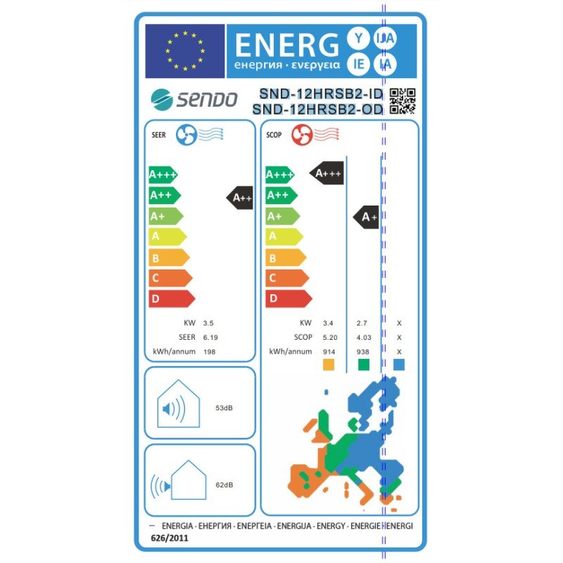 Sendo Hermes Gold SND-12HRSB2-ID / SND-12HRSB2-OD Κλιματιστικό Inverter 12000 BTU A++/A+++ με WiFi