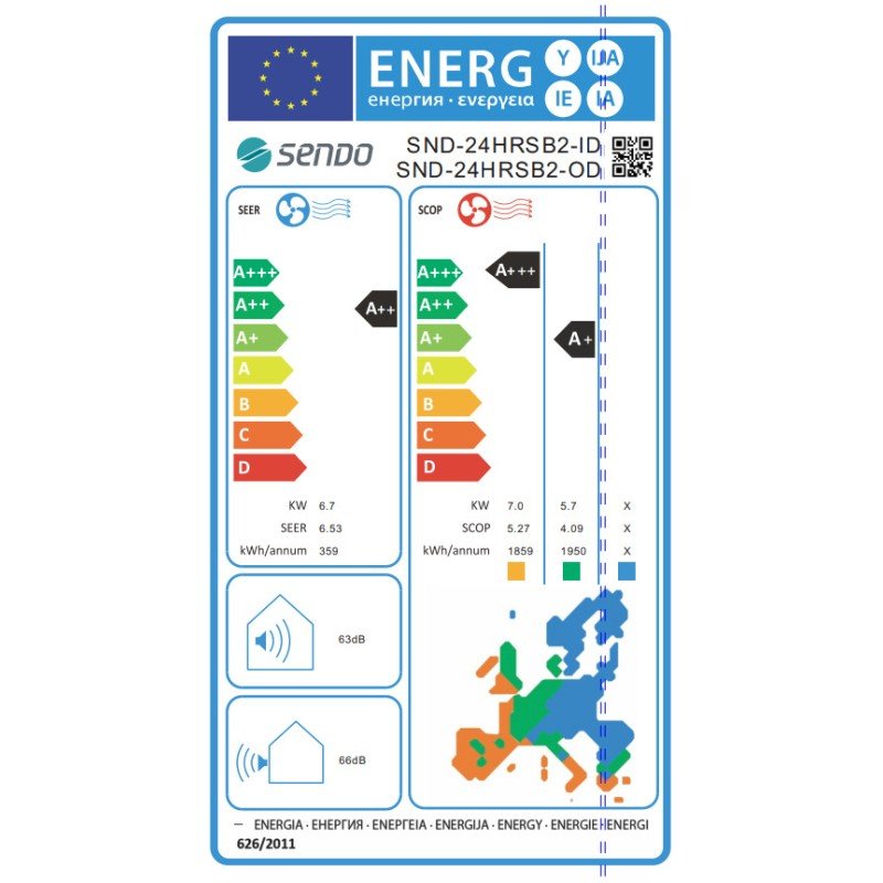 Sendo Hermes Gold SND-24HRSB2-ID / SND-24HRSB2-OD Κλιματιστικό Inverter 24000 BTU A++/A+++ με WiFi