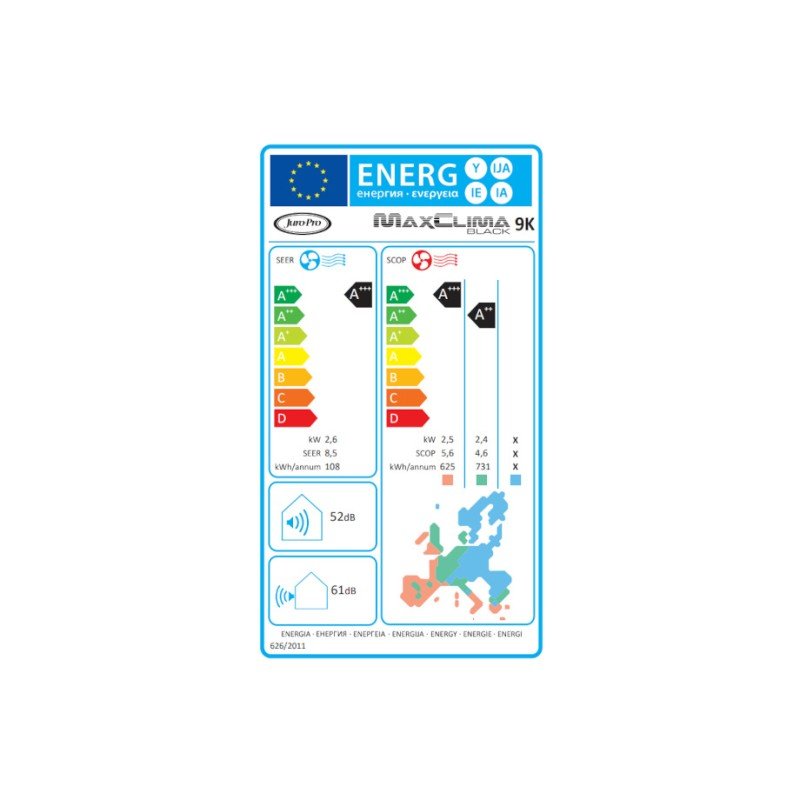 Juro-Pro Maxclima Κλιματιστικό Inverter 9000 BTU A+++/A++ με WiFi Black