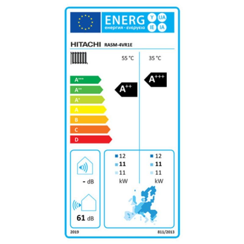 Hitachi Yutaki-M RASM-4VR1E Αντλία Θερμότητας 11kW Μονοφασική 60°C Monoblock