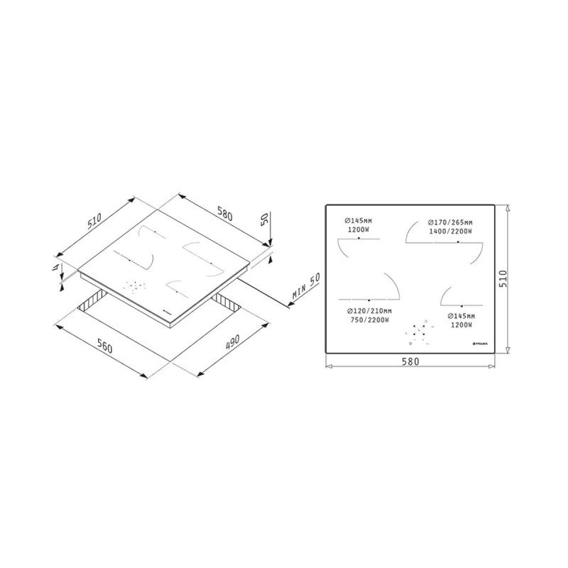 Pyramis PHC61611BFB Κεραμική Εστία Αυτόνομη 58x51εκ. Pyramis PHC61611BFB Κεραμική Εστία Αυτόνομη 58x51εκ.