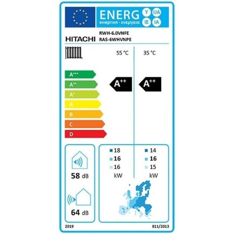 Hitachi Yutaki-S80 RWH-6.0VNFE / RAS-6WHVNPE Αντλία Θερμότητας 16kW Μονοφασική 80°C Split