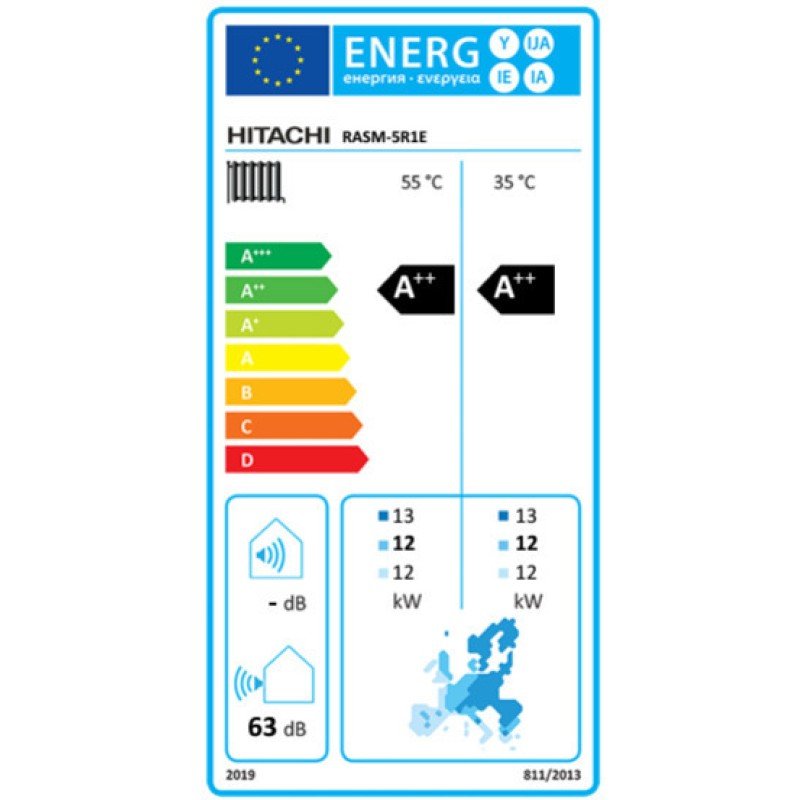 Hitachi Yutaki M RASM-5R1E RASM-5R1E Αντλία Θερμότητας 12kW Τριφασική 60°C Monoblock