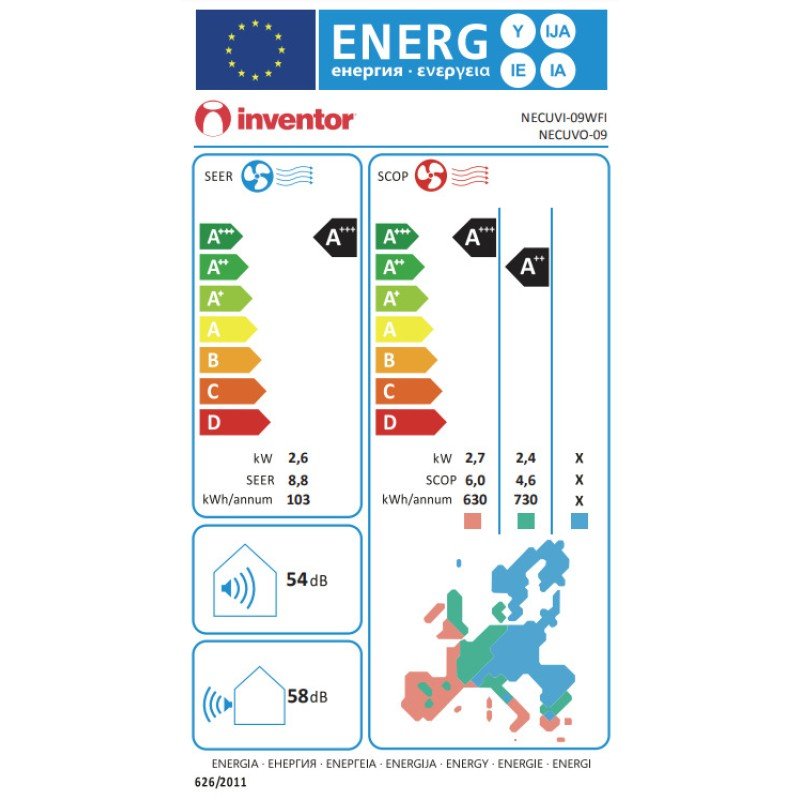 Inventor Neo Eco ΝECUVI-09WFI/ΝECUVO-09 Κλιματιστικό Inverter 9000 BTU A+++/A+++ με Ιονιστή και WiFi