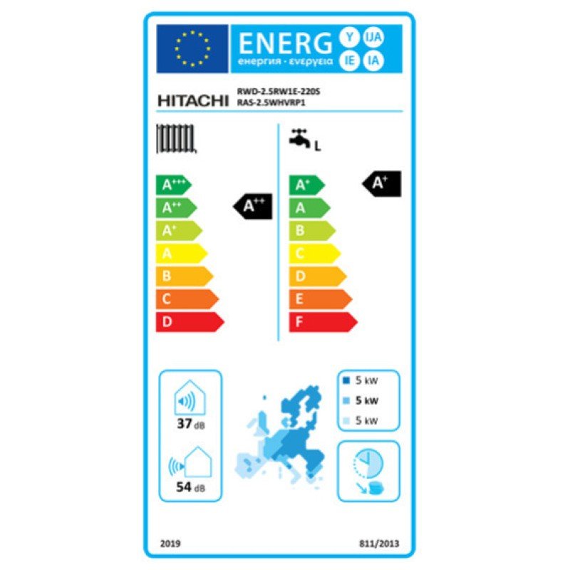 Hitachi Yutaki-S Combi RWD-2.5RW1E-220S/RAS-2.5WHVRP1 Αντλία Θερμότητας 6.3kW Μονοφασική 60°C Split