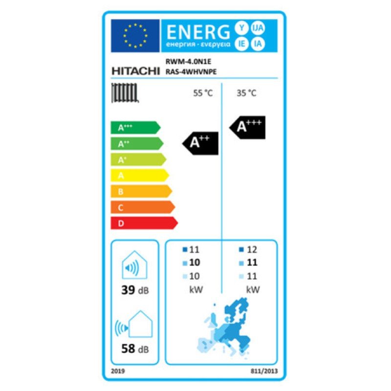 Hitachi Yutaki-S RWM-4.0N1E/RAS-4WHVPE Αντλία Θερμότητας 11kW Μονοφασική 60°C Split