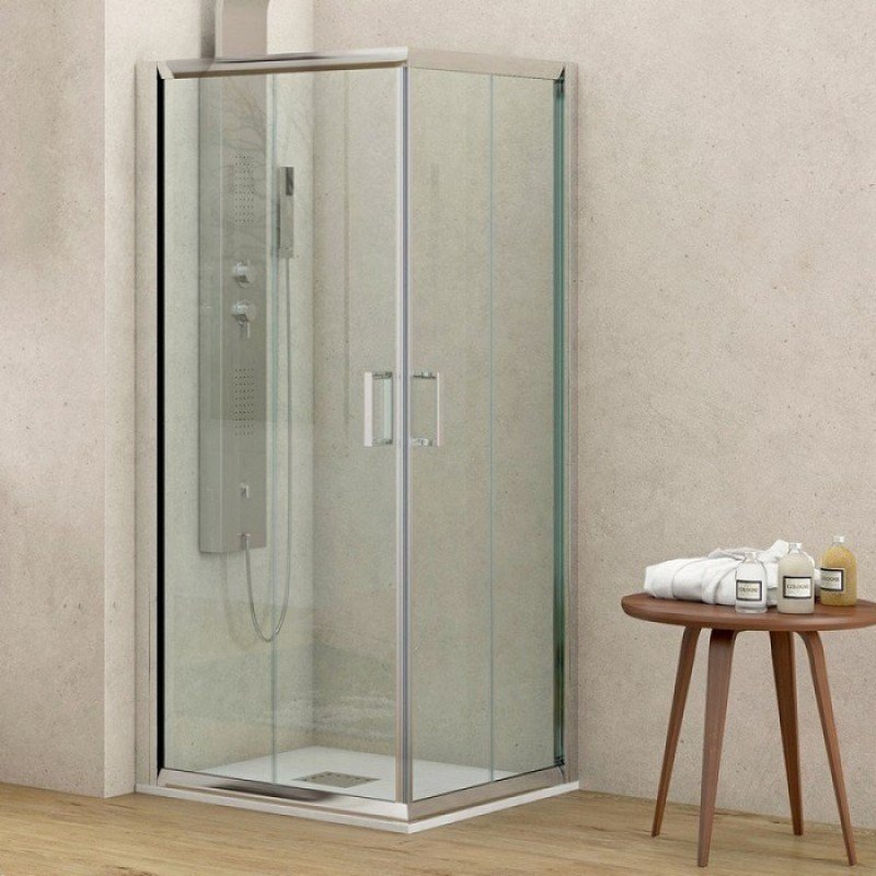 Karag Flora 100 NFL1008080180 Καμπίνα Ντουζιέρας με Συρόμενη Πόρτα 80x80x180cm Clear Glass Cromo