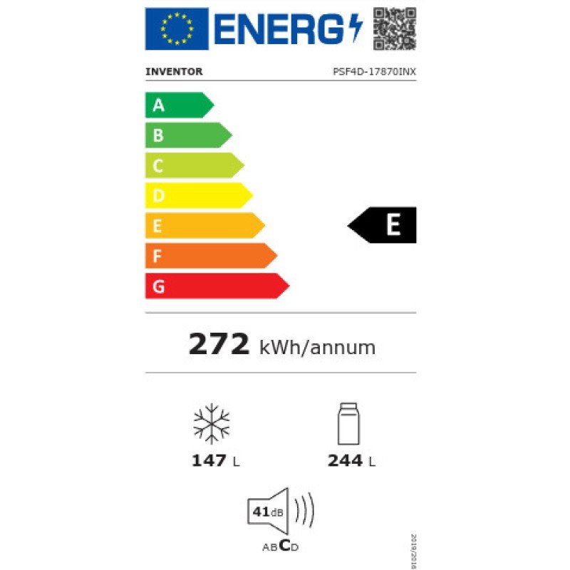 Inventor Ψυγείο Ντουλάπα 391lt Total NoFrost Υ178xΠ70.3xΒ68.6εκ. Inox PSF4D-17870INX