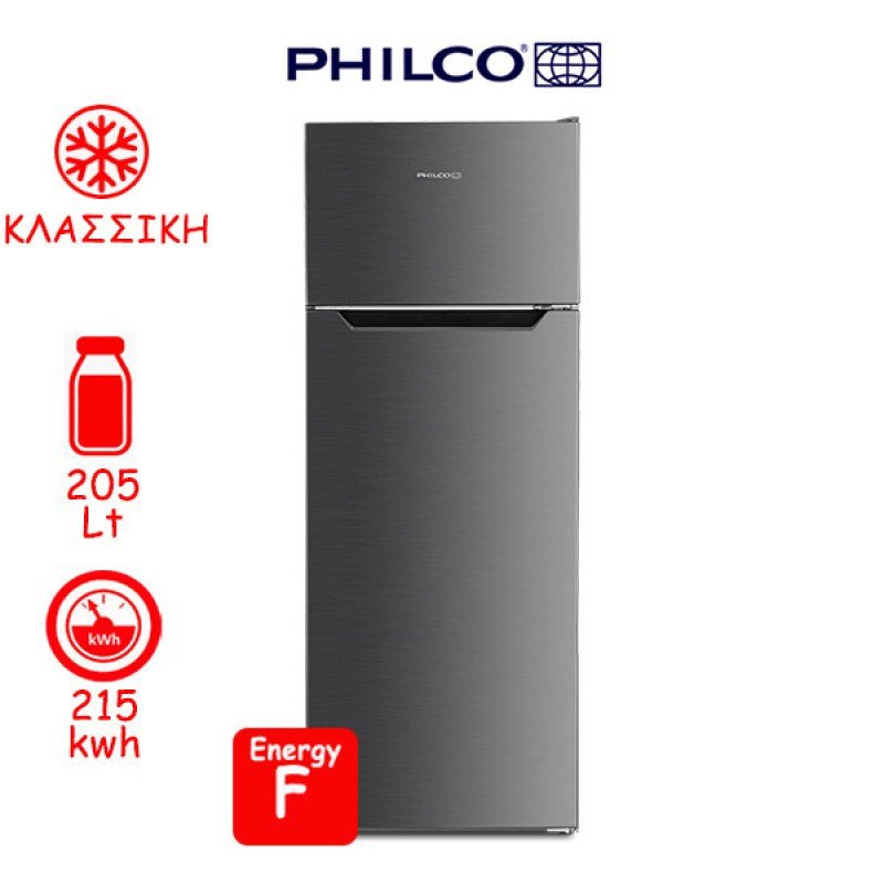 Philco Ψυγείο Δίπορτο 206lt Υ143xΠ55xΒ56εκ. Inox PRD-222X