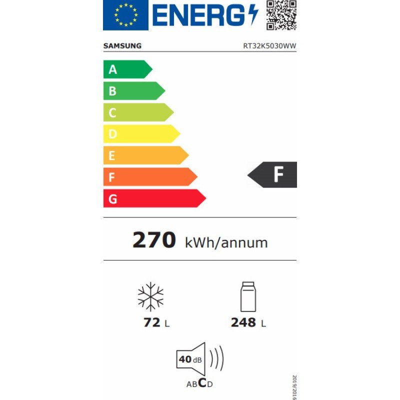 Samsung Ψυγείο Δίπορτο 320lt Total NoFrost Υ171xΠ60xΒ67εκ. Λευκό RT32K5030WW/ES