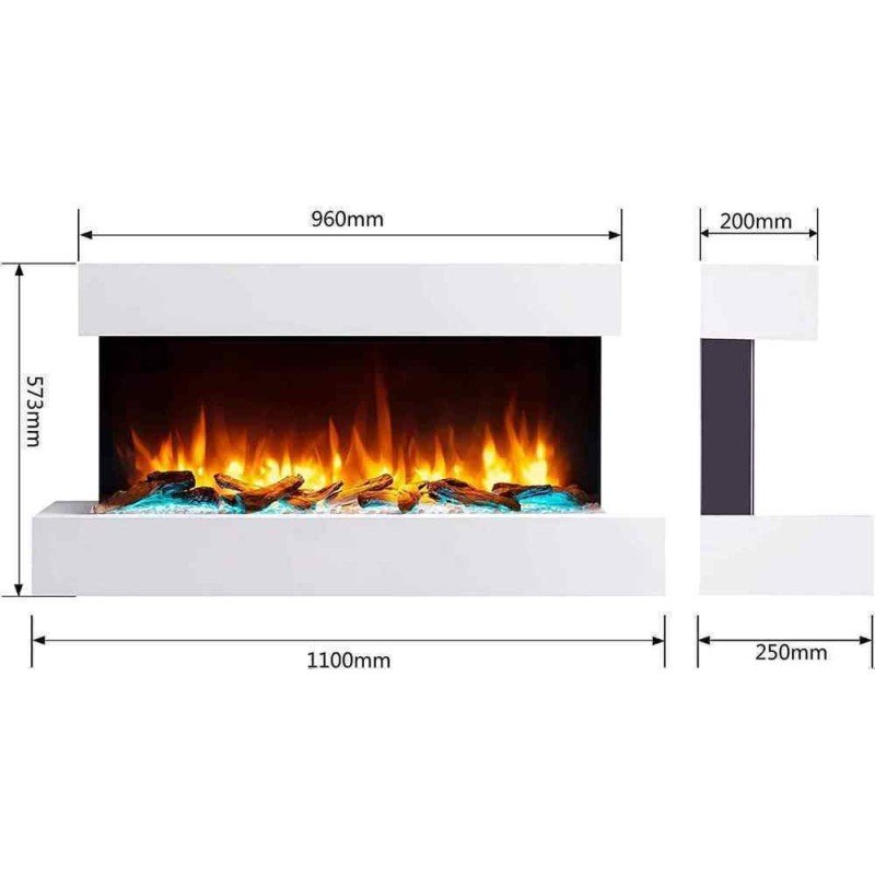Richen Iris Επιτοίχιο Ηλεκτρικό Τζάκι 2000W 110x57.3cm Λευκό