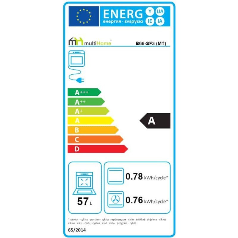 MultiHome B66-SF3 (MT) Φούρνος άνω Πάγκου 57lt χωρίς Εστίες Π59.5εκ. Μαύρος