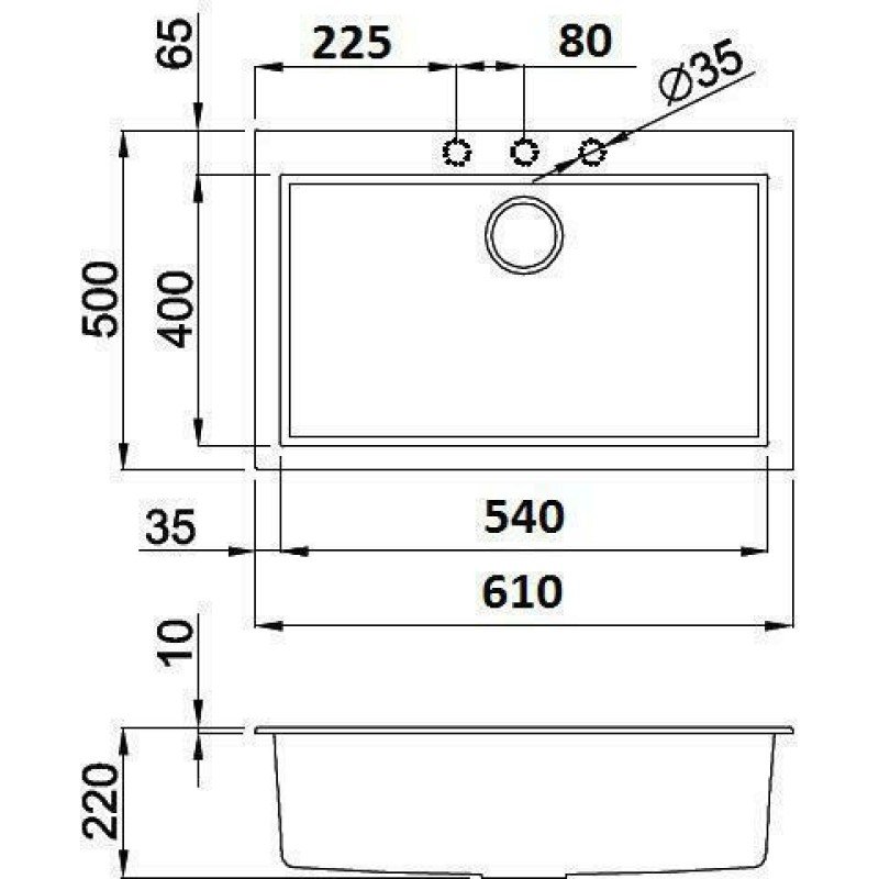 Elleci Quadra 110 Metaltek Ένθετος Νεροχύτης από Συνθετικό Γρανίτη Μ61xΠ50cm Titanium M73