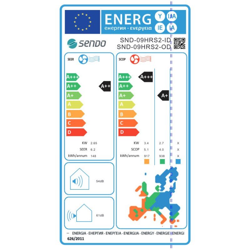 Sendo Hermes Gold SND-09HRSB2-ID / SND-09HRSB2-OD Κλιματιστικό Inverter 9000 BTU A++/A+++ με WiFi