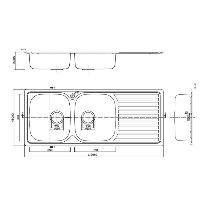 Karag BL 933 Ένθετος Νεροχύτης Inox Σατινέ Μ116xΠ50cm Ασημί