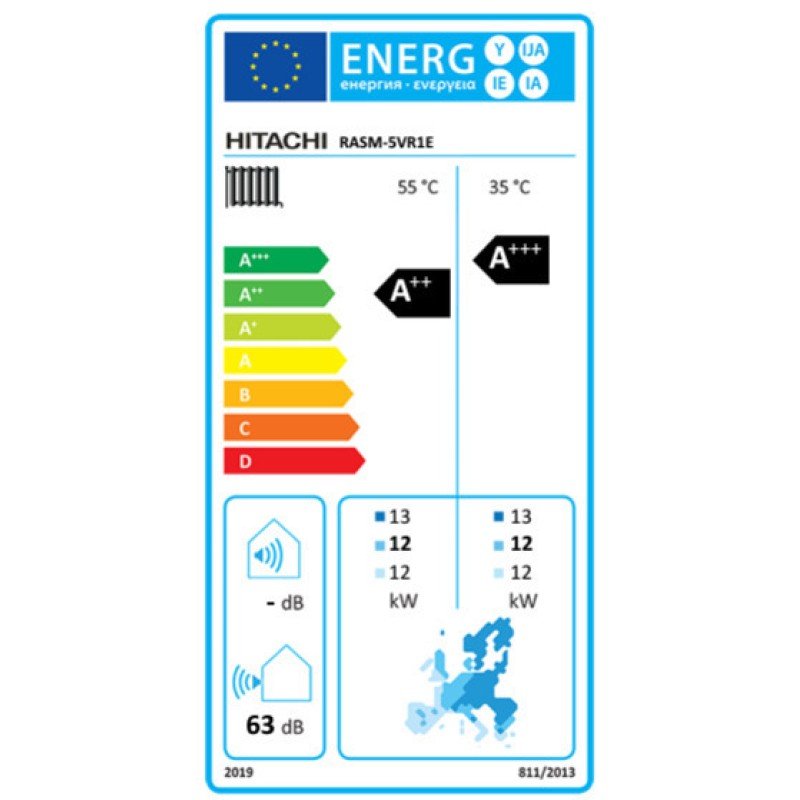 Hitachi Yutaki-M RASM-5VR1E Αντλία Θερμότητας 12kW Μονοφασική 60°C Monoblock