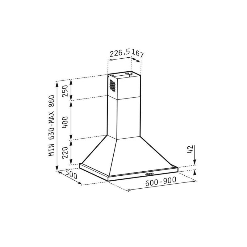 Pyramis Ecoline Τετράγωνος Απορροφητήρας Καμινάδα 60cm Inox
