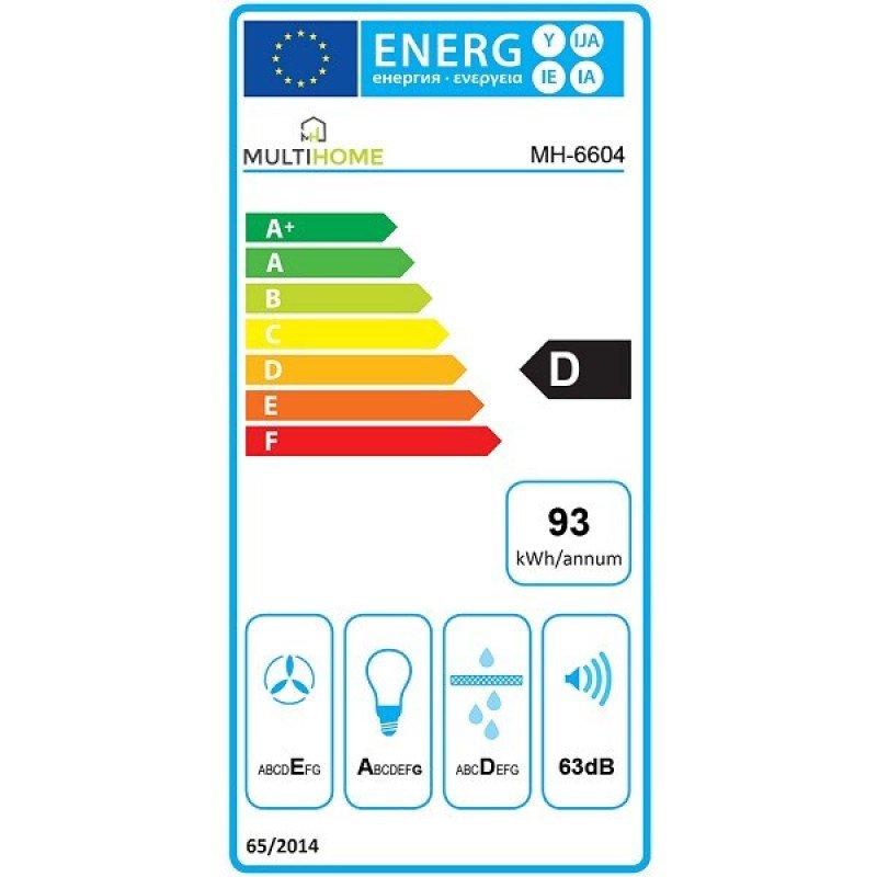 MultiHome MH-6604 930-002-6604 Απορροφητήρας Καμινάδα 90cm Λευκός