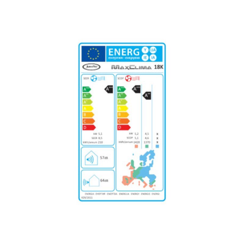 Juro-Pro Maxclima Κλιματιστικό Inverter 18000 BTU A+++/A++ με WiFi White